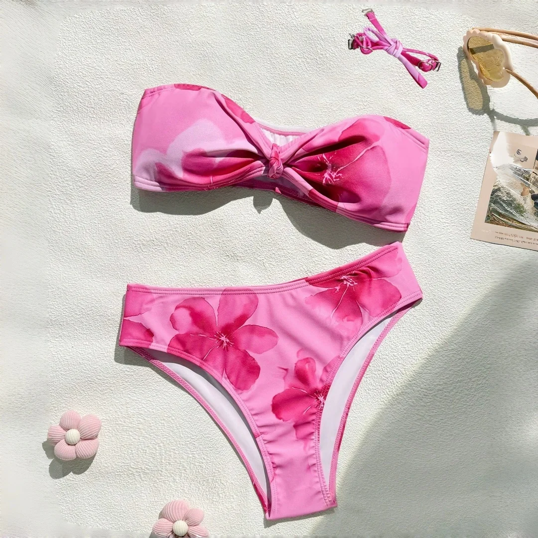 

Купальник с цветочным принтом для девочек, комплект из 3 предметов, танкини, купальный костюм для девочек-подростков 8-12 лет, пляжный костюм, треугольное бикини, купальный костюм