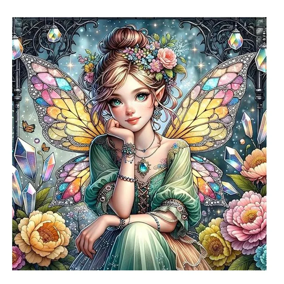 Beautiful Wing Fairy 5d Diy Diamond Painting Full Round Square Diamond Mosaic Flower New Arrivals Cartoon Girl Handmade Gift