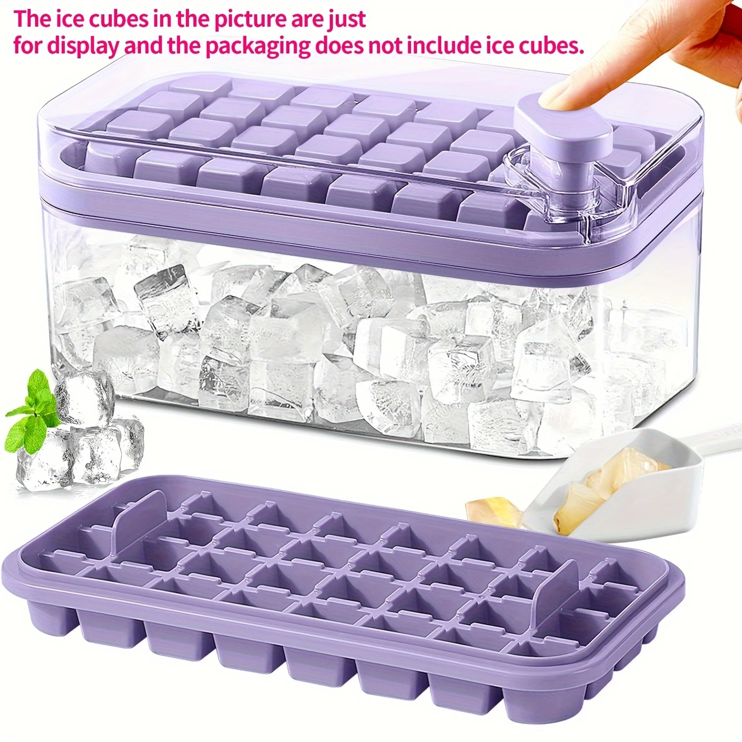 1pc, Ice Cube Tray With  Bin And Scoop, BPA-Free Plastic, For Freezer, Whiskey, Cocktails, Easy-Release, Space-Saving Design, Wi