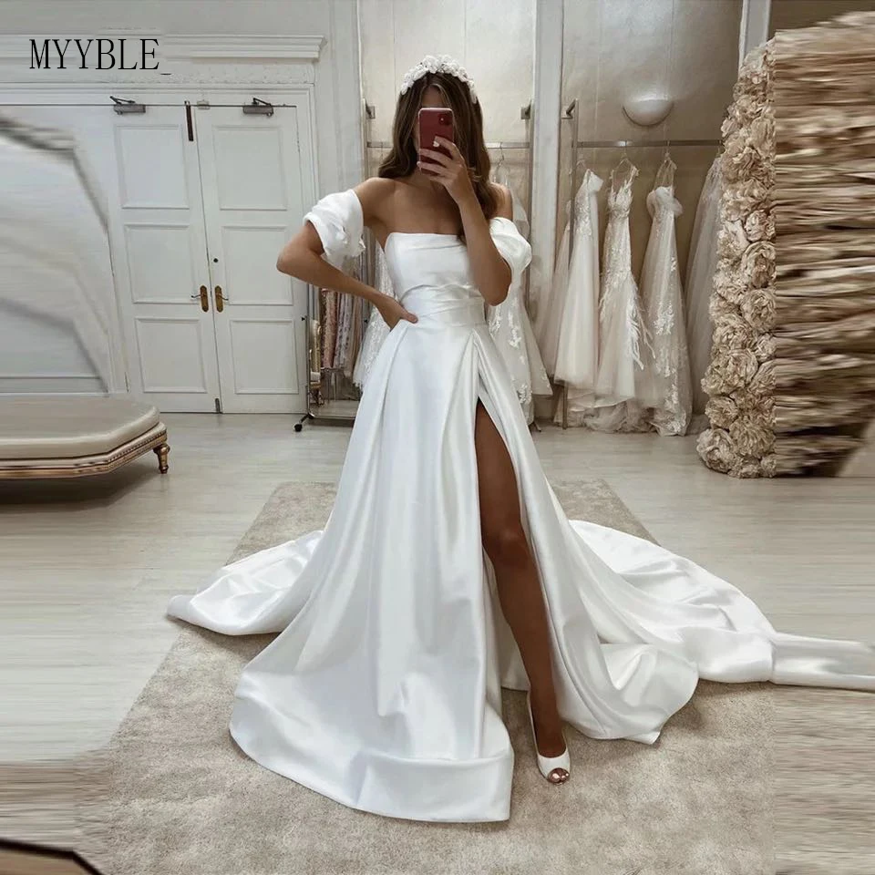 MYYBLE Custom Made Strapless Princess Wedding Dresses High Side Split Boho Bridal Gowns Plus Size Elegant Wedding Party Dress