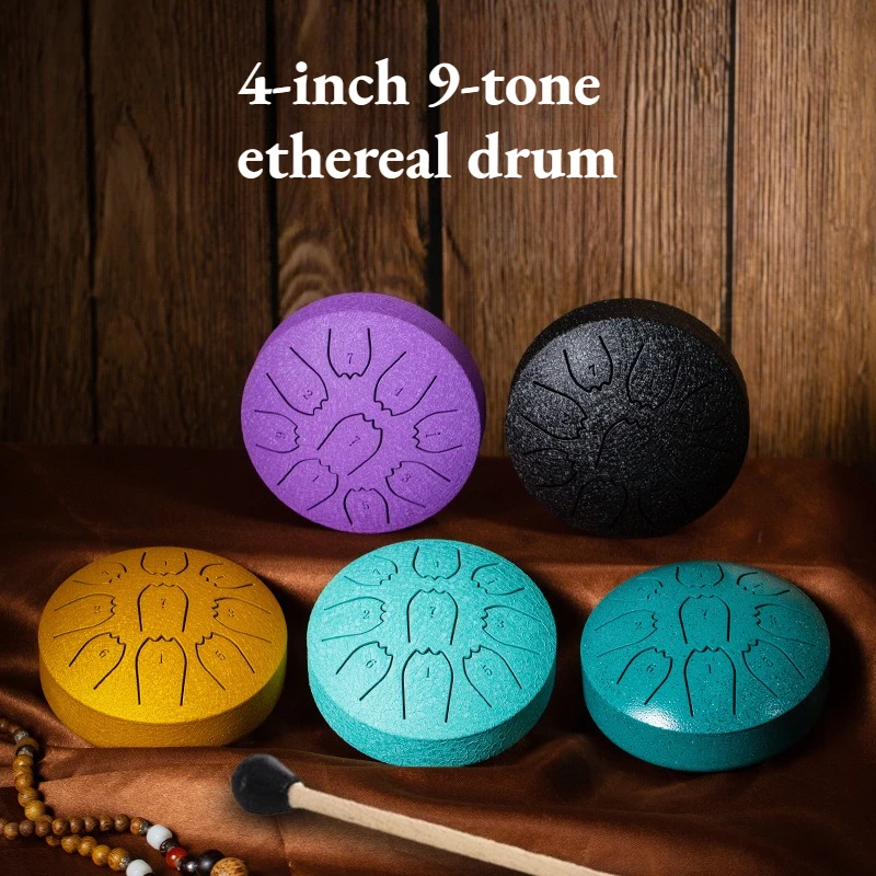 4 Inch 9-Tone Steel Tongue Drum Multicolour Mini Rain Drum with Drumsticks Storage Bag Meditation Drum Drum Accessories