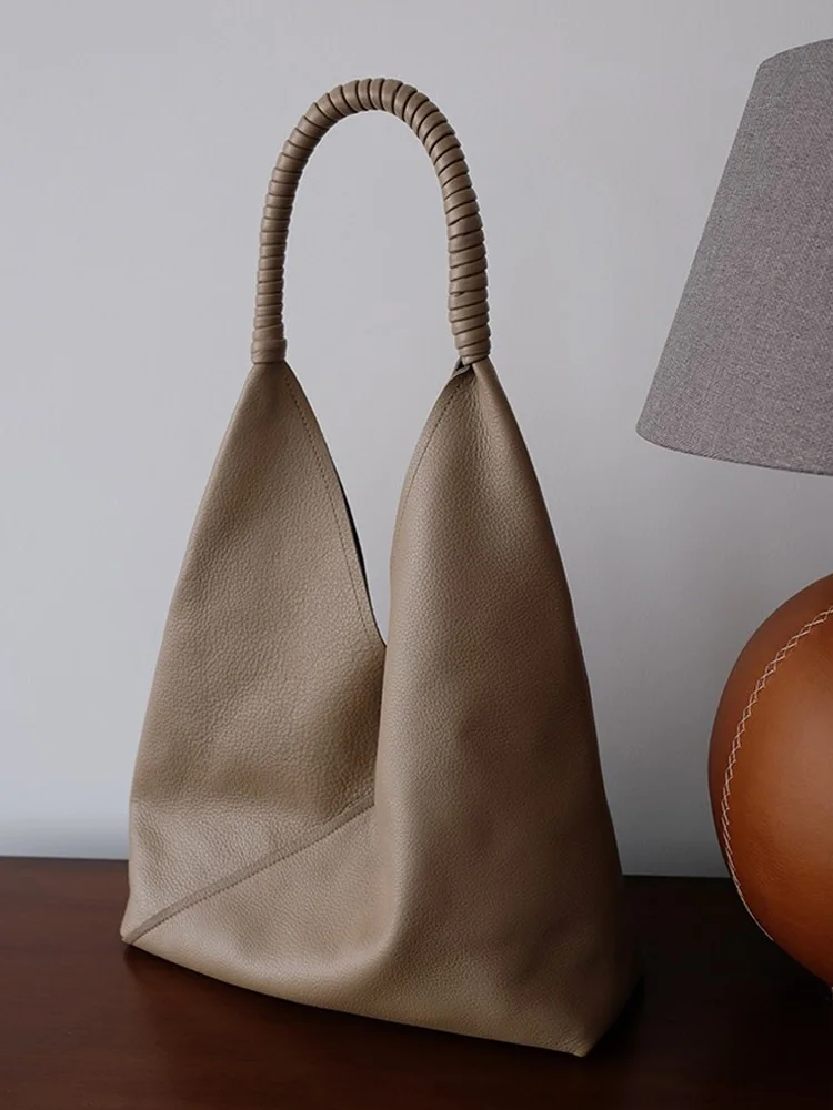 GENGWO Black Fashion Simple Genuine Leather Women Bag\Handbag 100% Real Cowhide Soft Leather Tote Shoulder Commuter Shopping Bag