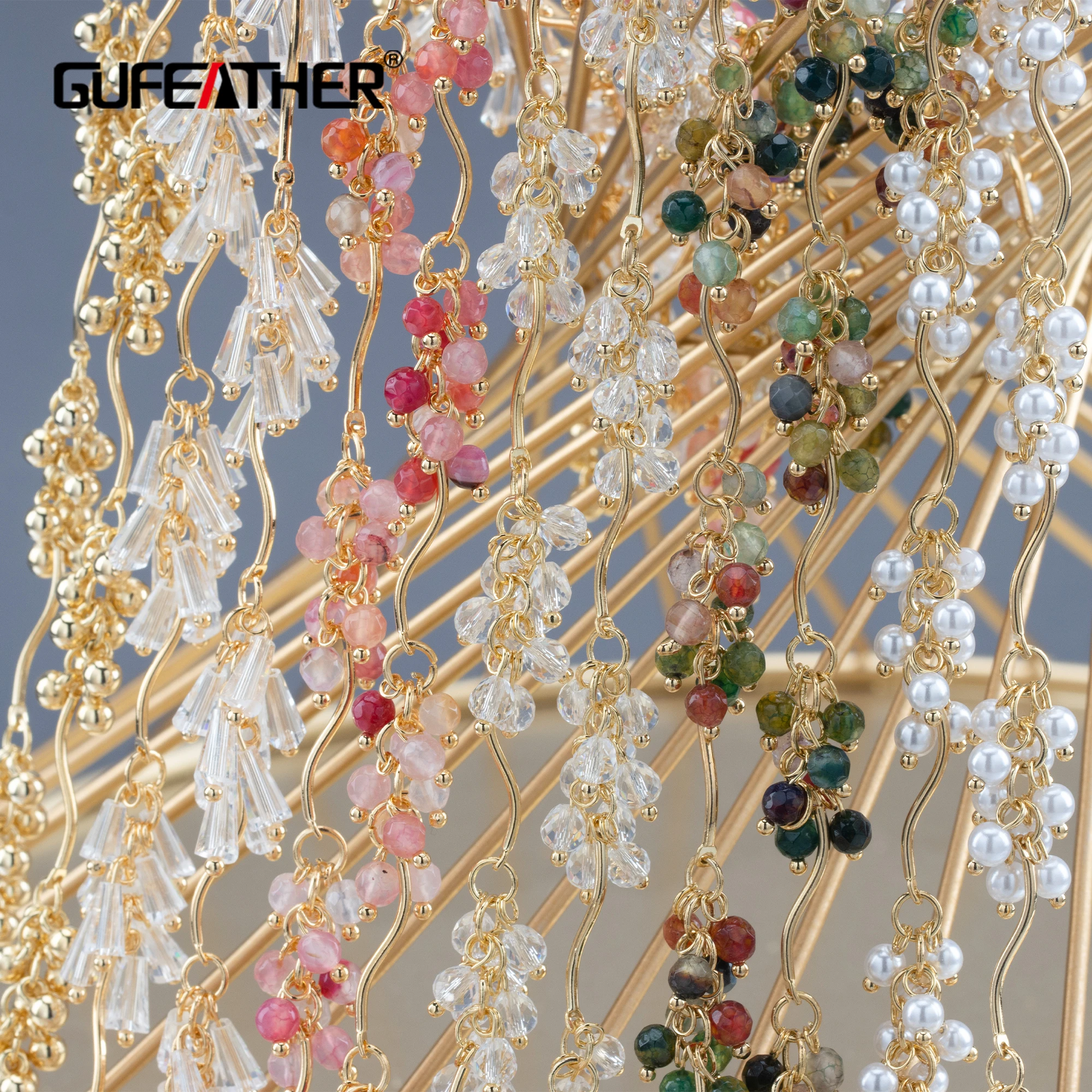 GUFEATHER C285, łańcuch diy, bez niklu, 18k pozłacane, miedź, kamień naturalny, cyrkonie, diy bransoletka naszyjnik, tworzenia biżuterii, 50 cm/lot