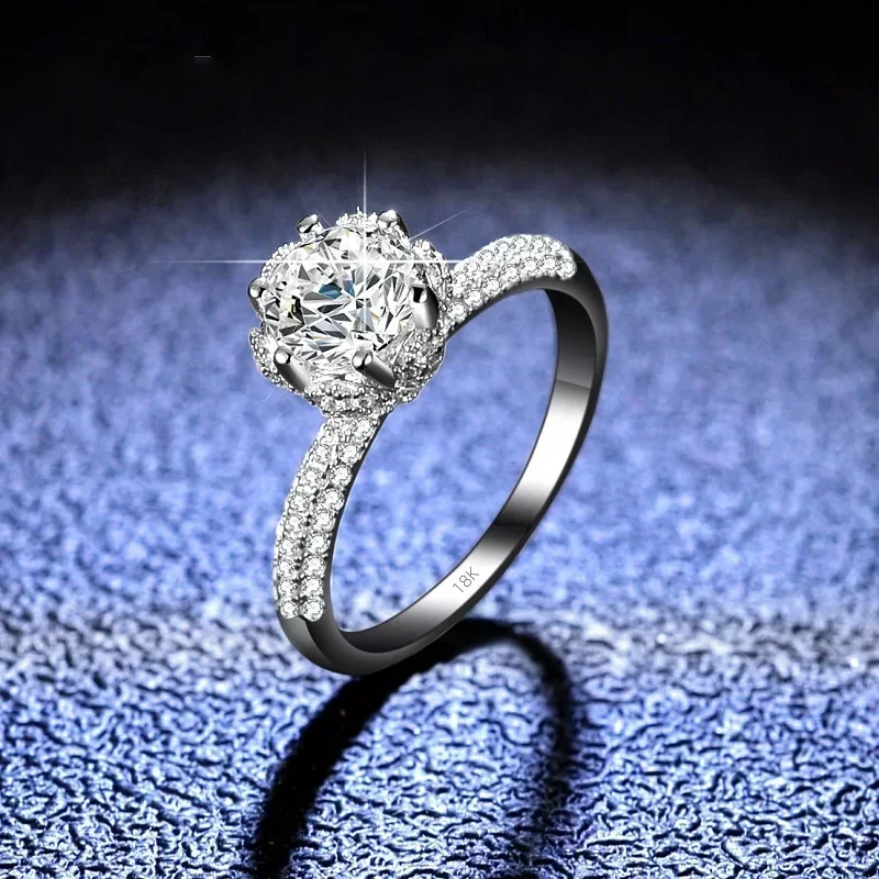 

Luxury 18K White Gold Diamond Rings for Women Eternal Wedding Jewelry Real GRA VVS 1 Carat Moissanite Rings Bride Accessories