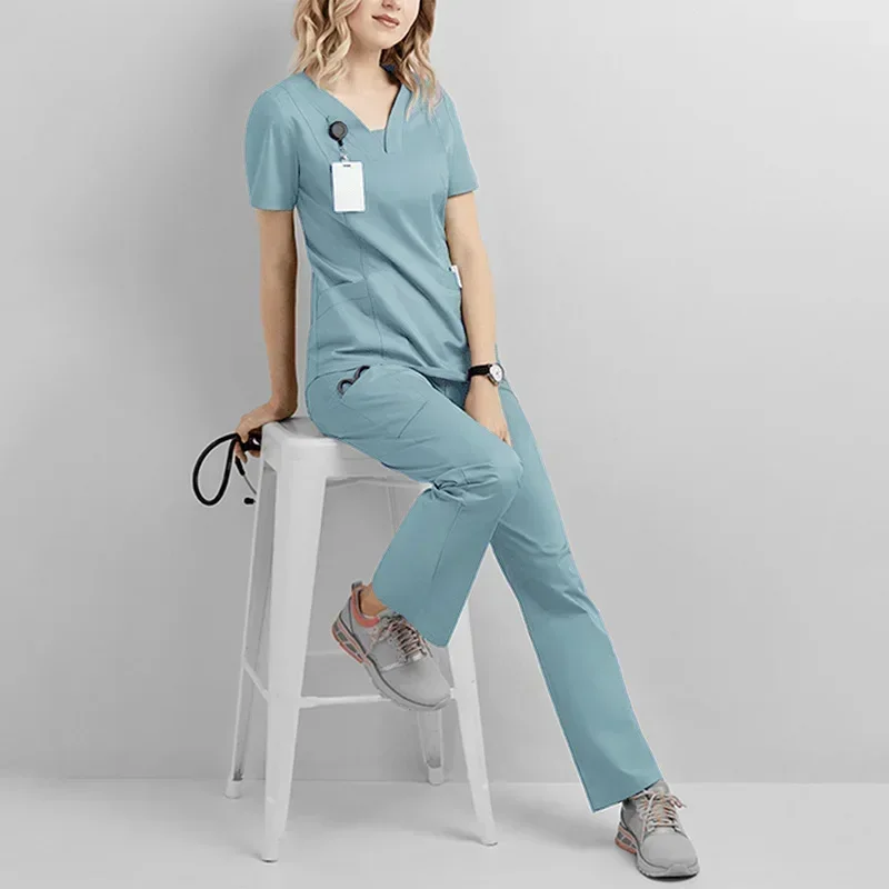 Top + Pant Spa Doctor Nursing Tunic Suit Surgical Uniforms Woman Scrub Set Medical Nurse Beauty Salon Workwear Clinical Scrubs