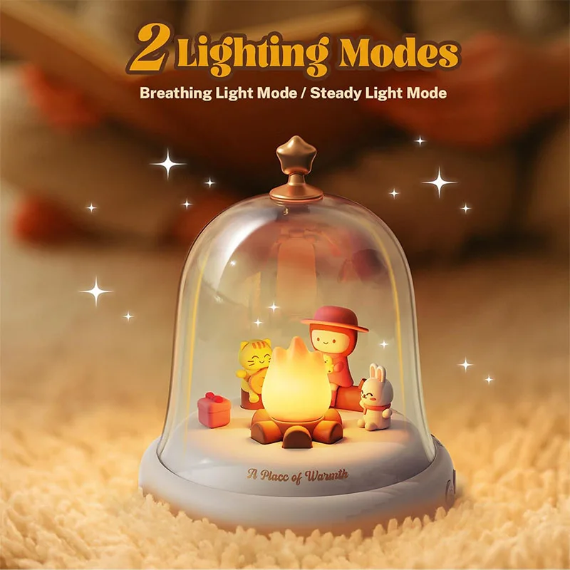 Caja de música navideña recargable con Bluetooth, luz nocturna LED con diseño de campana y llama para decoración de ambiente del hogar, regalos de Navidad para niños