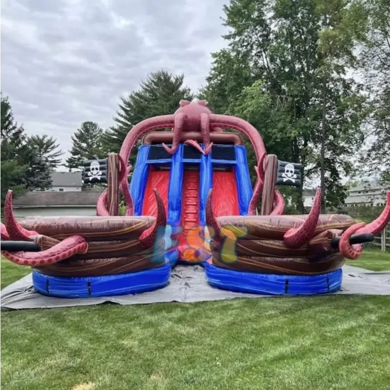 Octopus Commercial PVC Inflatable Water Slide with Pool Outdoor Playground Kids Double Inflatable Water Slide Castle for