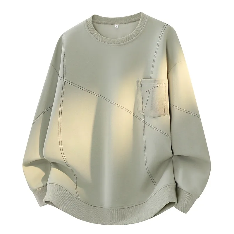 

Мужской однотонный пуловер, простой полосатый свитшот с круглым вырезом и карманами, топ с длинными рукавами и контрастным принтом