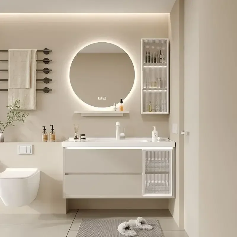 

Simple Bathroom Cabinets Ceramic Integrated Basin Smart Makeup Mirror Wall Shelf Drawer Bathroom Cabinets Bathroom Furniture