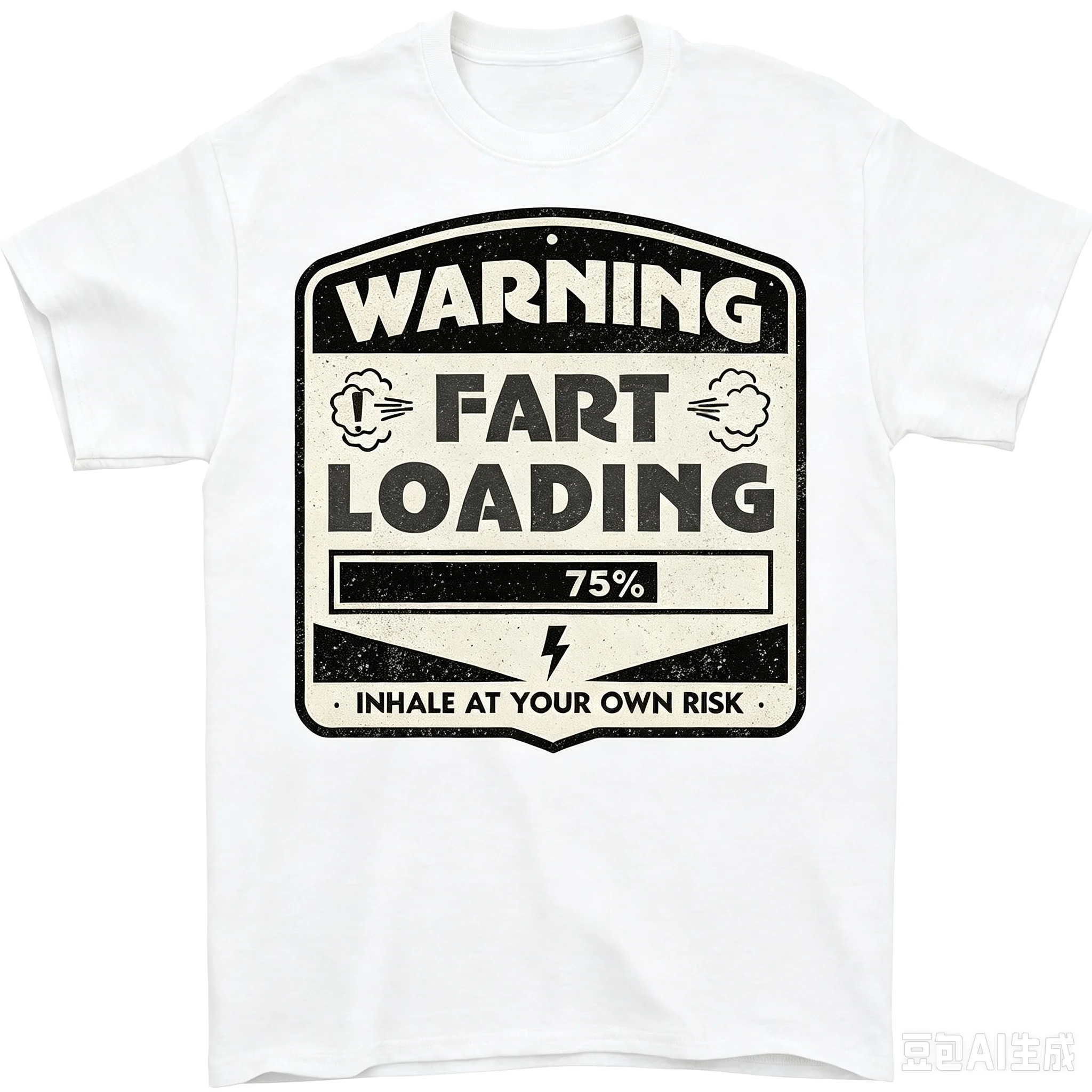 Men Funny Joke T‑Shirt Warning Fart Loading Vintage Badge Graphic Print Humor Gift Crew Neck Tops