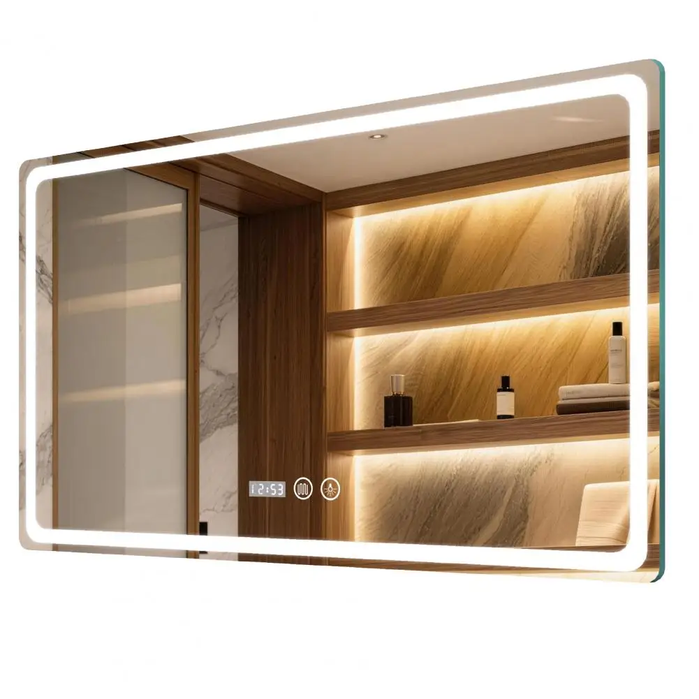 70cm Smart Vanity Mirror, Wall Mounted LED Bathroom Mirror, Touch Control, Anti-Fog, Time Display, 3-Color Dimmable Light