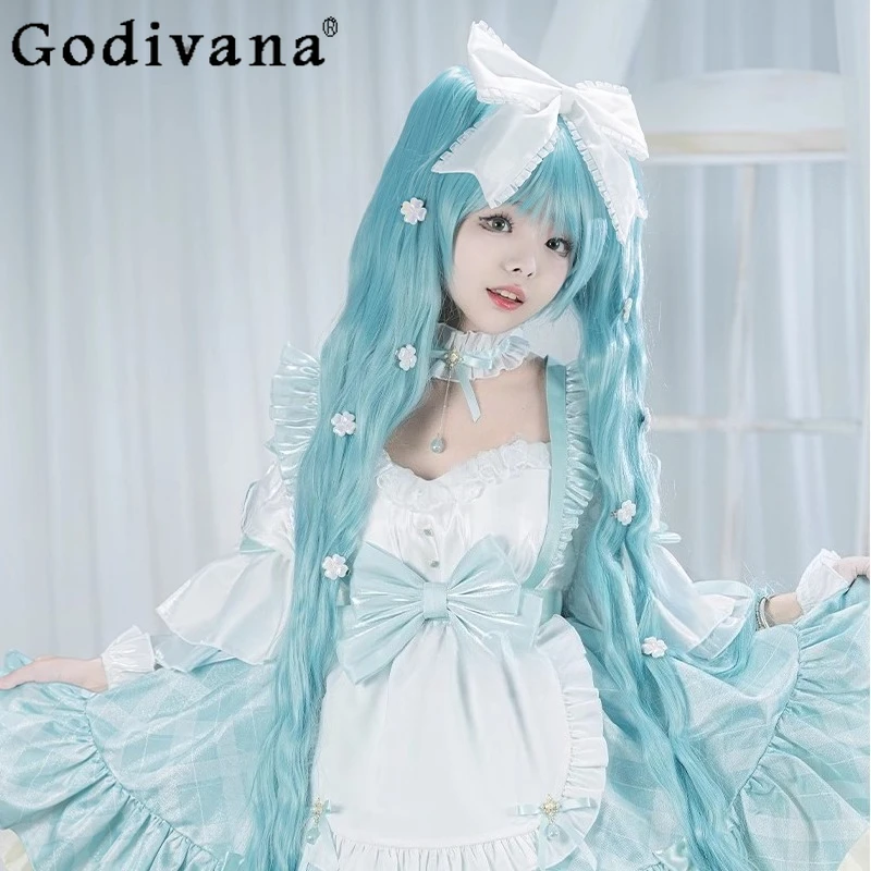 

16th Anniversary Celebration Dress Women Princess Sweet White Blue Bow Dress Female Summer Party Role Play Dress Set