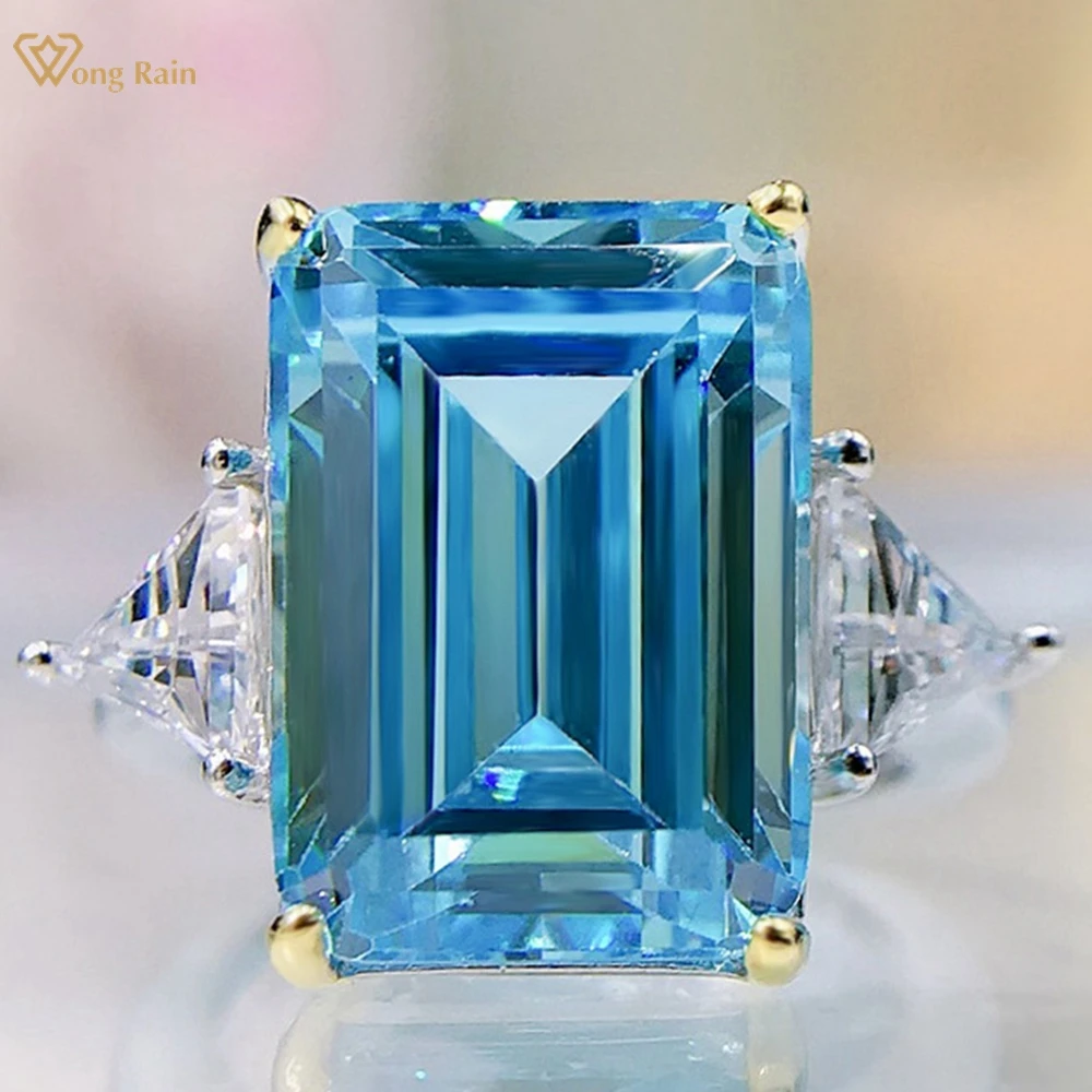 

Vinregem 18K White Gold 10*14MM Emerald Lab Aquamarine Gemstone Ring For Women 925 Sterling Silver Engagment Jewelry Wholesale