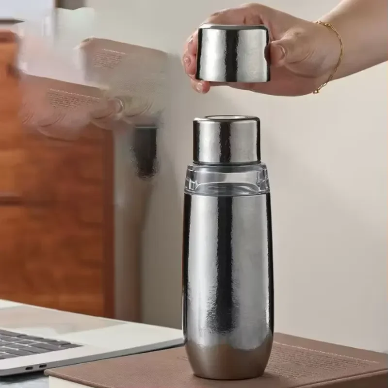 Portable Titanium Magnetic Thermos Cup Double Layer Insulation Tea Bottle Household Travel Mug with Double Cover for Hot Cold