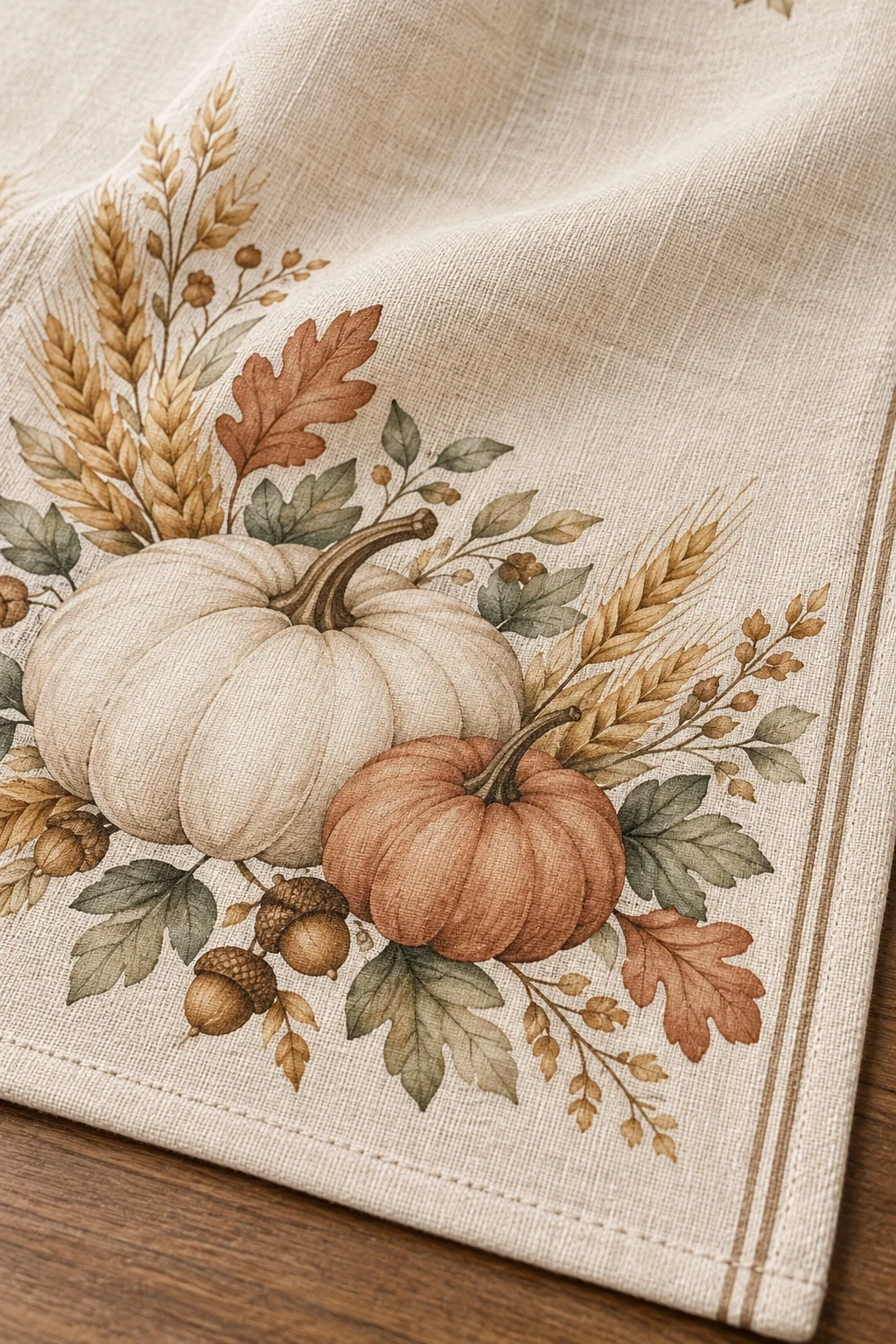 Thanksgiving Table Runner White Orange Pumpkin Botanical Print Table Runner Fall Farmhouse Dinner Table Decoration