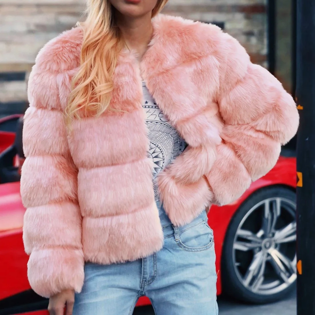 Faux Fur Women Short Coats Round Neck Full Sleeve Coat Thick Warm Y2k Streetwear Elegant Jackets Open Stitch Autumn Winter
