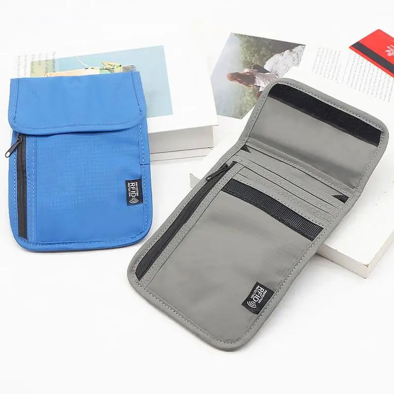 Travel Document Holder RFID Blocking Neck Pouch Card Holder Pickpocket Proof Bag With Adjustable Neck Strap For Passport