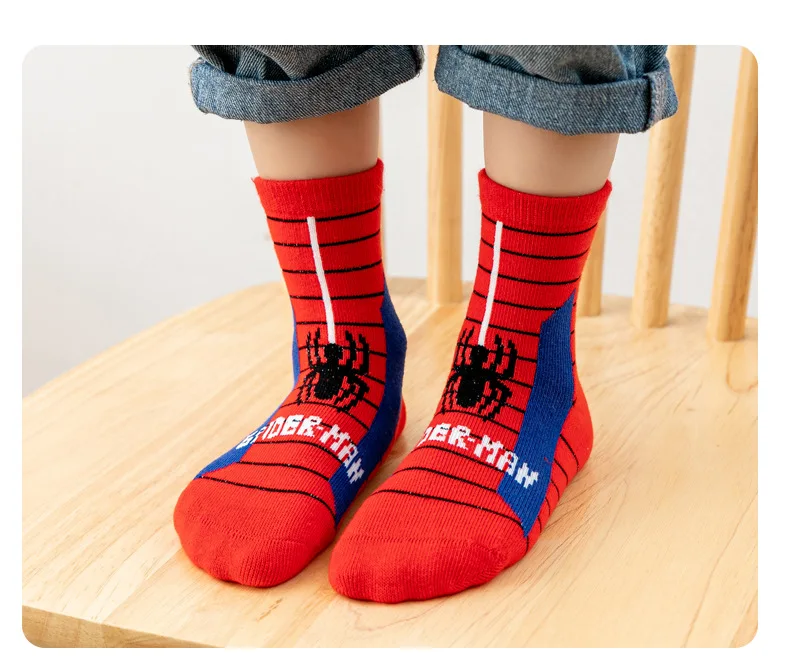 5 Pairs Spider-Man Socks Boys Anime Hero Accessories Cute Breathable Socks Cartoon Autumn and Winter Cotton 1-12Y Short Socks