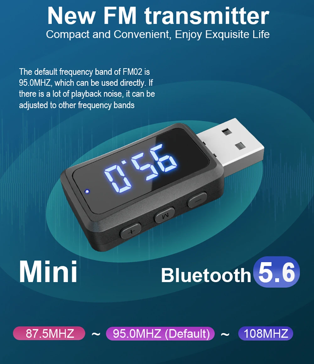 Bluetooth 5.6 Car FM Transmitter Receiver with LED Display USB Wireless Handsfree Call Mini USB Power Auto Fm Radio Car Kit