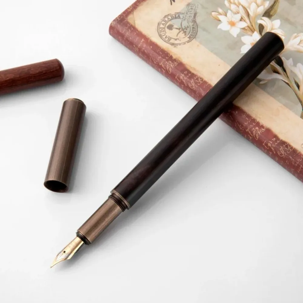 Luxury Retro Wood Bronze Fountain Pen Office Business Writing Art Calligraphy Ink Pens 0.5mm School Student Stationery Gifts image 4