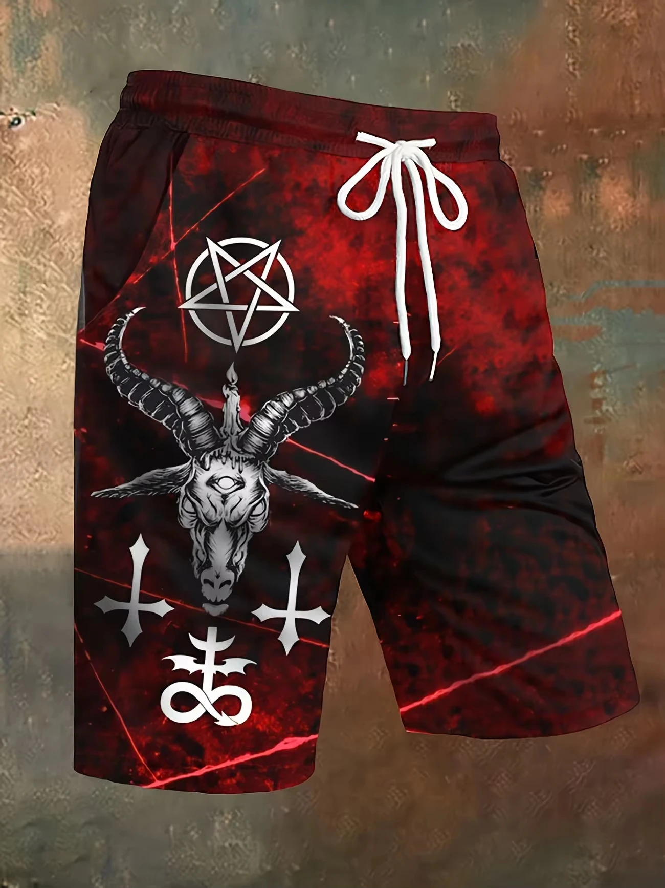 

2026 New Baphomet Pentagram Satanic Beach Shorts Men's Quick Drying Shorts Are Suitable for Daily An