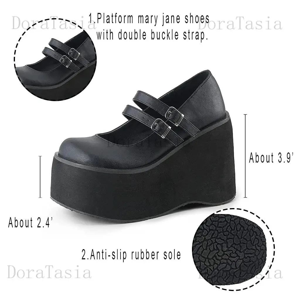 Brand New Ladies Goth Platform Mary Janes Pumps Fashion Buckle Punk Wedges High Heels women\'s Pumps Street Lolita Woman Shoes