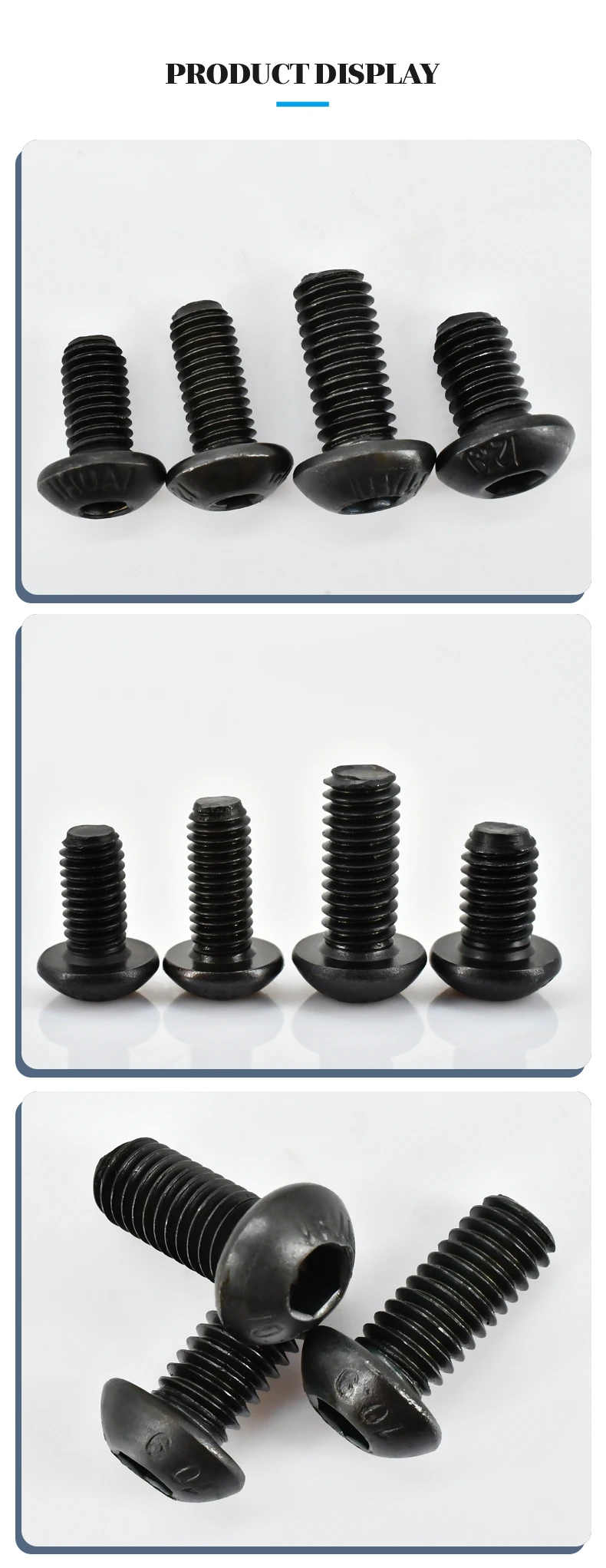 M2 M2.5 M3 M4 M5 M6 M8 M10 M12 Round Button Head Allen Cap Screw Bolt Black Grade 10.9 Carbon Steel Hexagon Screw 1Pcs-150Pcs