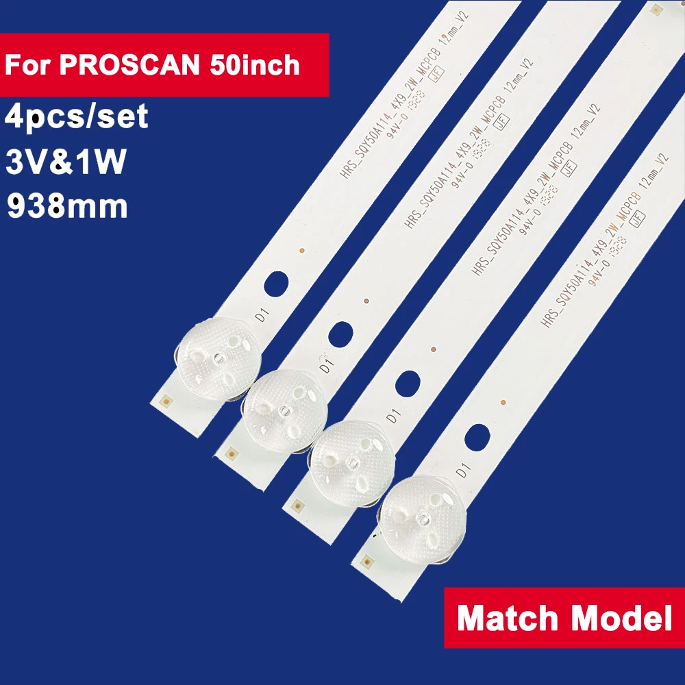 4Pcs 938mm For PROSCAN 50inch LED Backlight TV Strip 9Leds 3V RLDED5098-B-UHD RCA AE0110540 RNSMU5036 RTU5015-B PLED5042-B-UHD