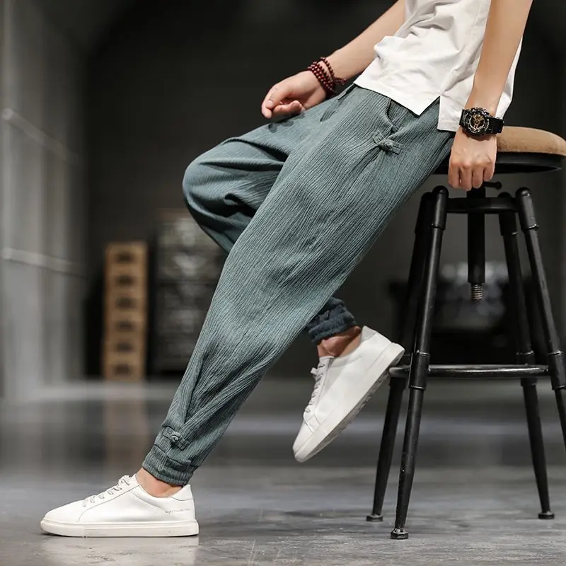 Linen Male Cropped Trousers Ice Silk Cooling Men's Casual Pants Cool Summer Thin Xxxl Designer Plus Size Low Price Stylish Y2k