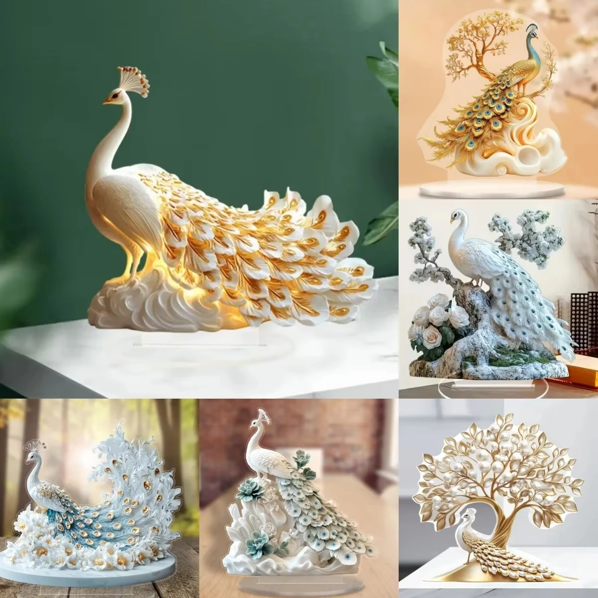 1PC 2D Flat Printed Noble Elegant Peacock Acrylic Plaque, Desktop Tabletop Ornament, Home Office Studio Cafe Room Display Gift
