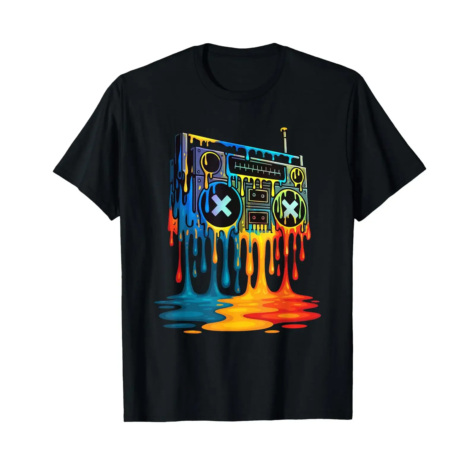 Dripping Paint Boombox 80s 90s Old School Hip Hop T Shirt vintage Washed streetwear designer clothes Stretched Unisex
