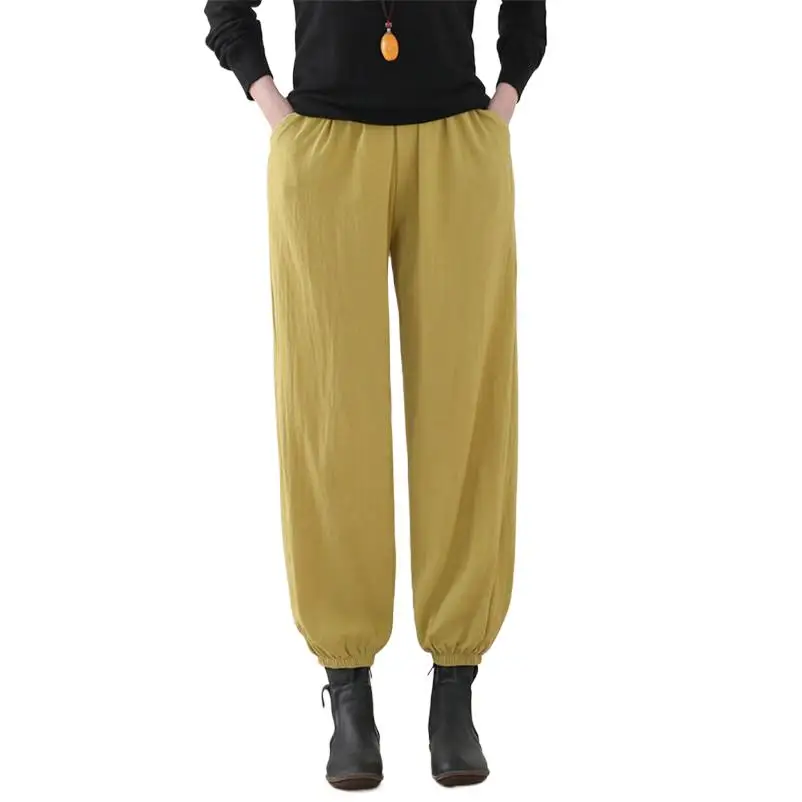 

2024 Fashion High Quality Long Pants Spring Autumn Women Casual Solid Cotton Linen Pants High Waist Ankle-Length Cargo Trousers