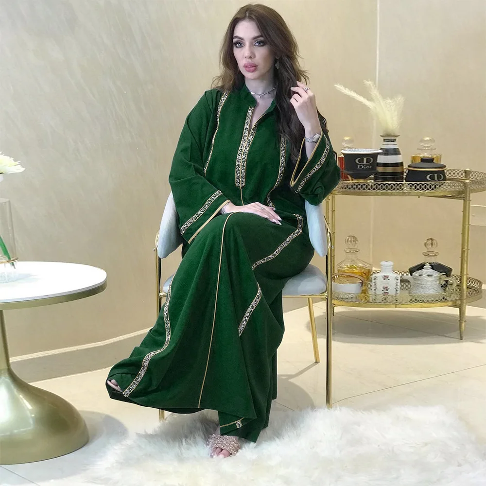 

Бриллианты Abaya Дубай, Турция Kaftan женские мусульманские Длинные платье Eid Рамадан Djellaba арабское исламский халат Jalabiya Caftan марокканское платье