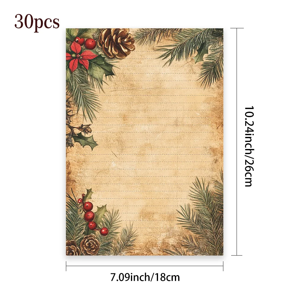 30 Sheets, B5 Vintage Christmas-themed Writing Paper, Lined, Glue-free, Very Suitable For Notebooks, Memos, And Stickers