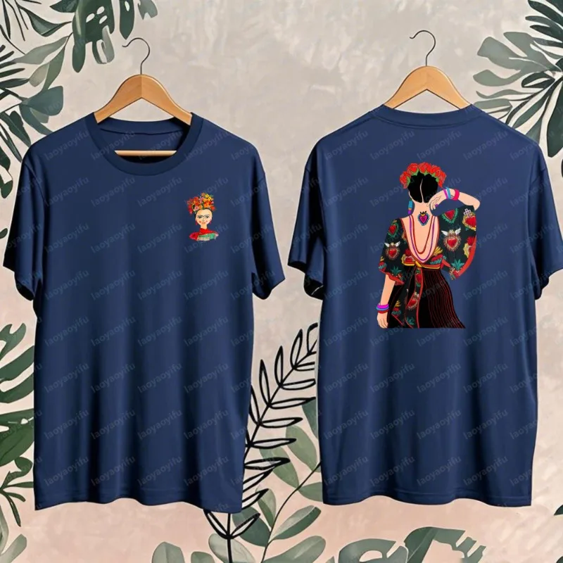 Camiseta Bohemia Frida Kahlo con Estampado Floral Colorido, Camiseta Vintage Informal de Manga Corta para Mujer, Top de Algodón, Moda de Verano, Ropa Urbana