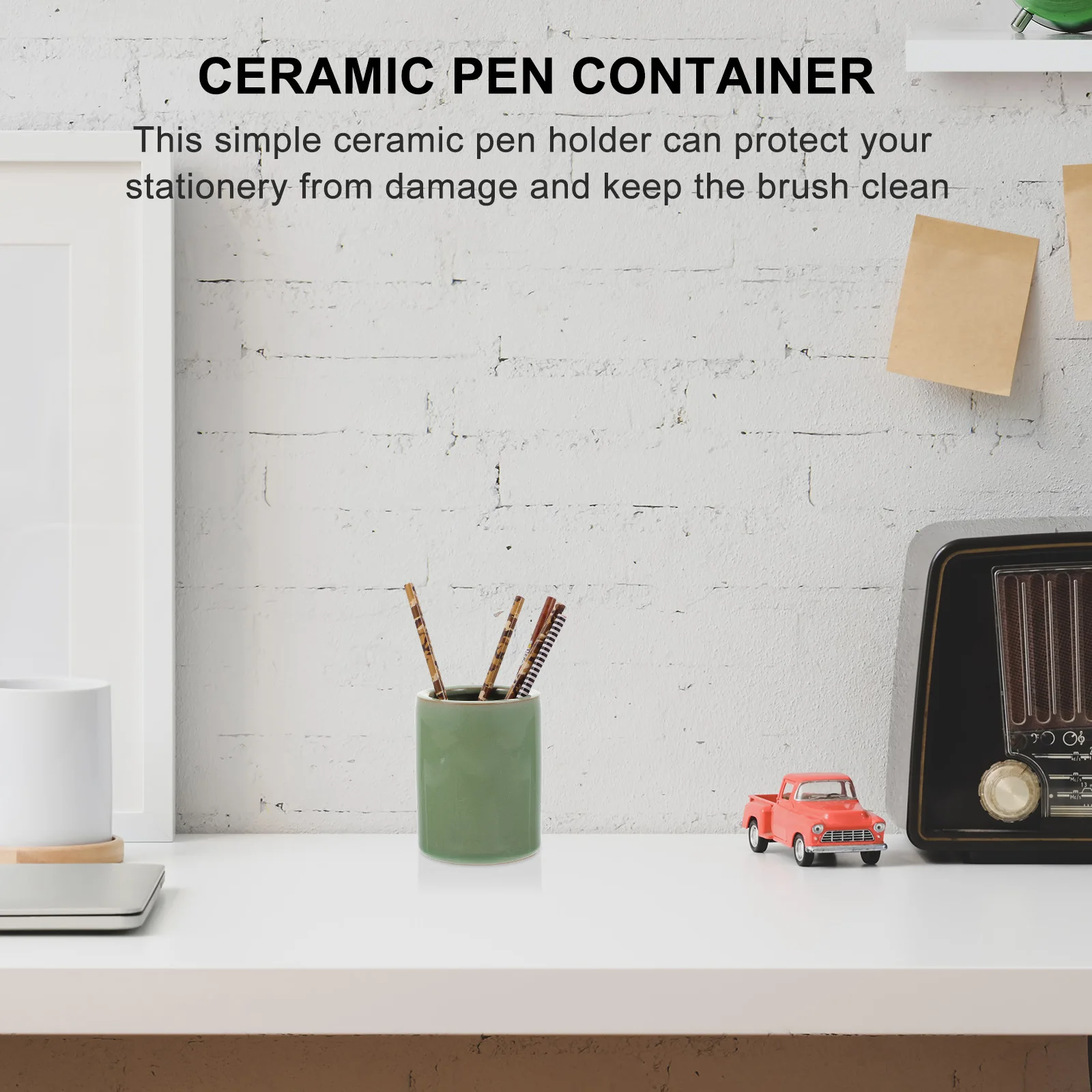 

1Pcs Ceramic Pen Holder Premium Round Pencil Storage Container for Office Desk Organizer Stationery Makeup Brush Vintage