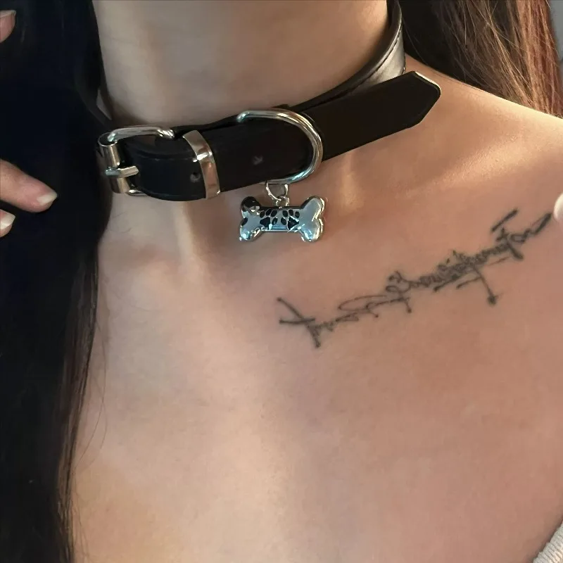 Gothic Sweet Cool PU Leather Collar Chain Punk Dog Claw Bone Charms Choker Necklace for Women Party Jewelry Gifts