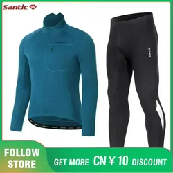 Santic Winter Fleece Cycling Set for Men MTB Bicycle Suit Windproof Thermal Jackets Comfortable Trousers High Stretch Clothing