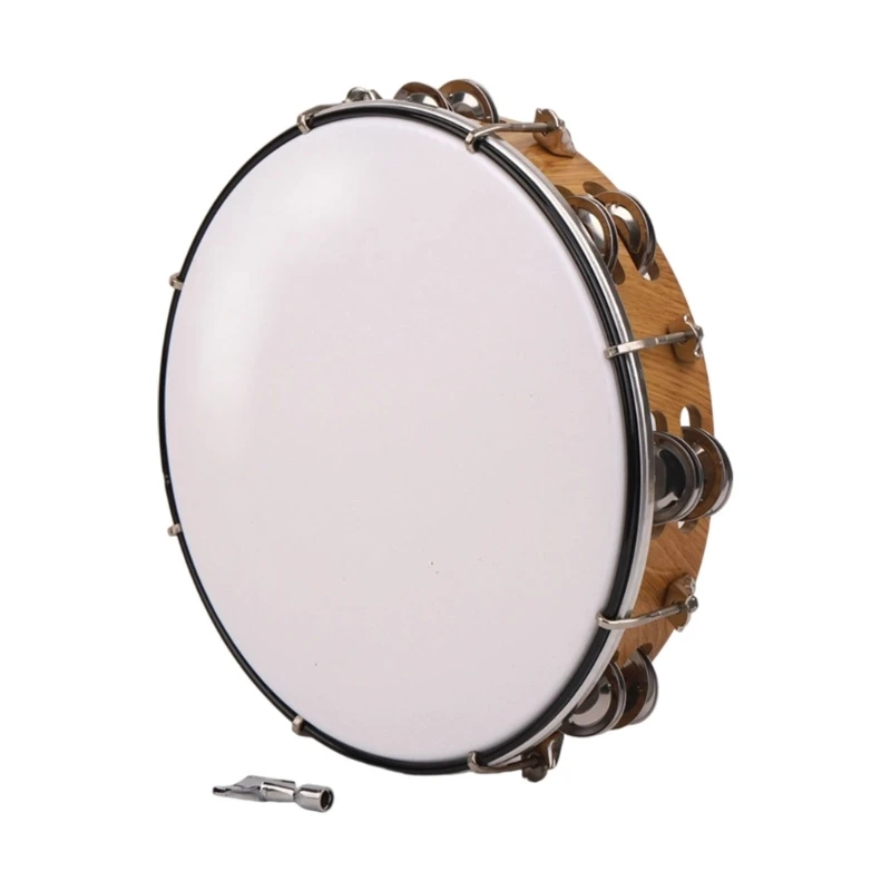10inch Tambourine Drum Bells Double Row Metal Bells Tambourine for Church Party