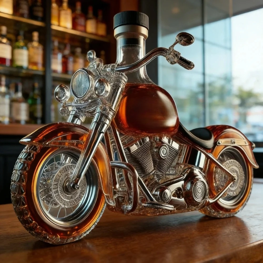 

Transparent high borosilicate glass motorcycle wine soaking bottle, craft white wine bottle, whiskey bottle