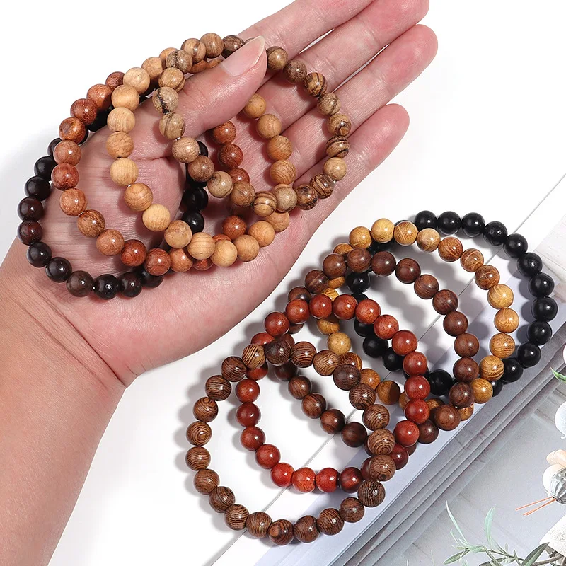 

20Strings/Lot 8mm Wood Bracelets Fashion 23 Pieces Beads/String Women Men Casual Wear Fashion Bracelet Wholesale