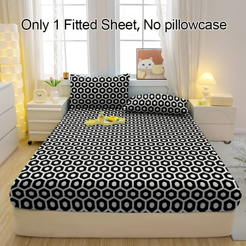 Modern hexagonal core pattern mattress protector made of breathable polyester material (includes 1 fitted sheet + 2 pillowcases). Mattress protector, fitted sheet style with elastic edges. Protective cover, mattress protector, fitted sheet bedding, Christmas-themed bedding, baby bedding, suitable for nursery rooms