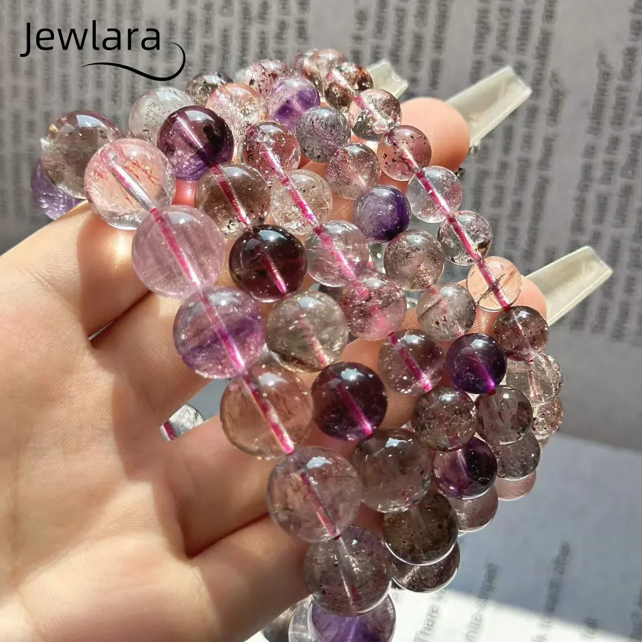 JEWLARA Jewelry Bracelets Jewelry Natural 7A Ice Super Seven Round Bead Bracelet Purple Titanium Crystal Aurora Loose