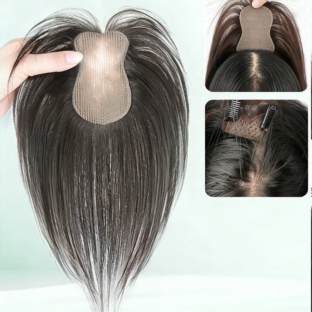 No Clips Hair Toppers For Women Invisible and Traceless Hair Seam Paste Hair Bangs Fluffy Hair Patches Cover Grey Hair image 6