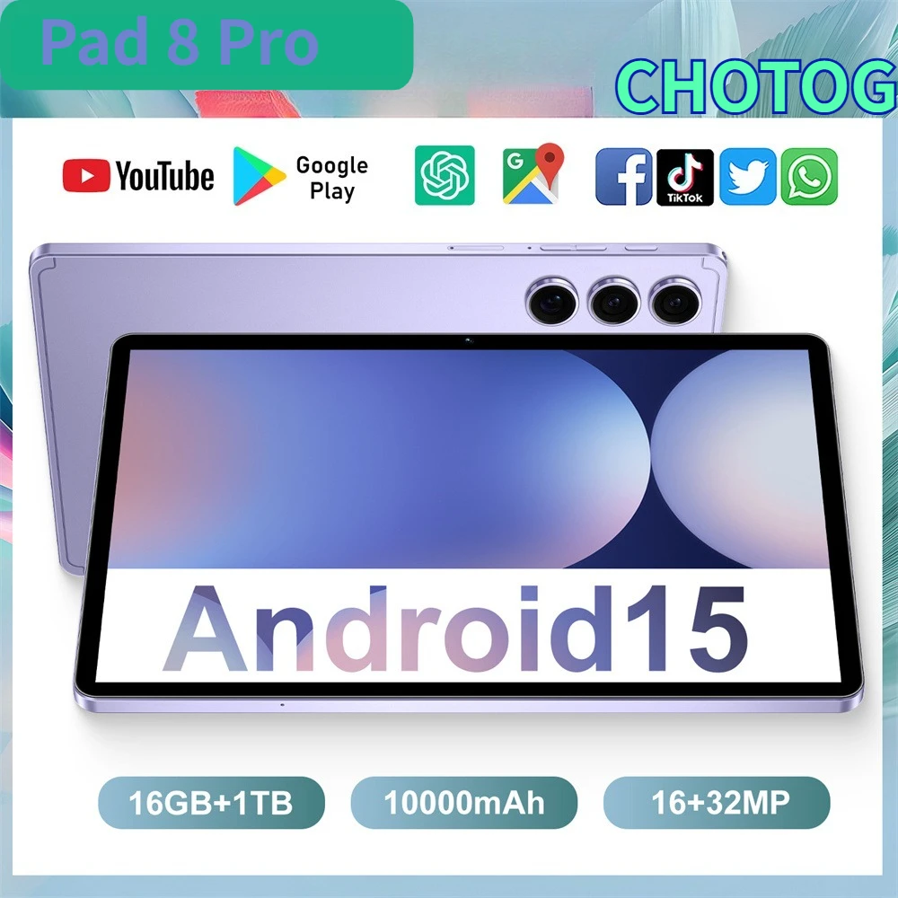 CHOTOG 2026 Hot Pad 8 Pro Tablette 10.1HD avec batterie 10000mAh, PC Tablette 5G, 22 Go + 2 To, Tablette pour Enfants, Double Carte SIM, Version Globale, Android 15