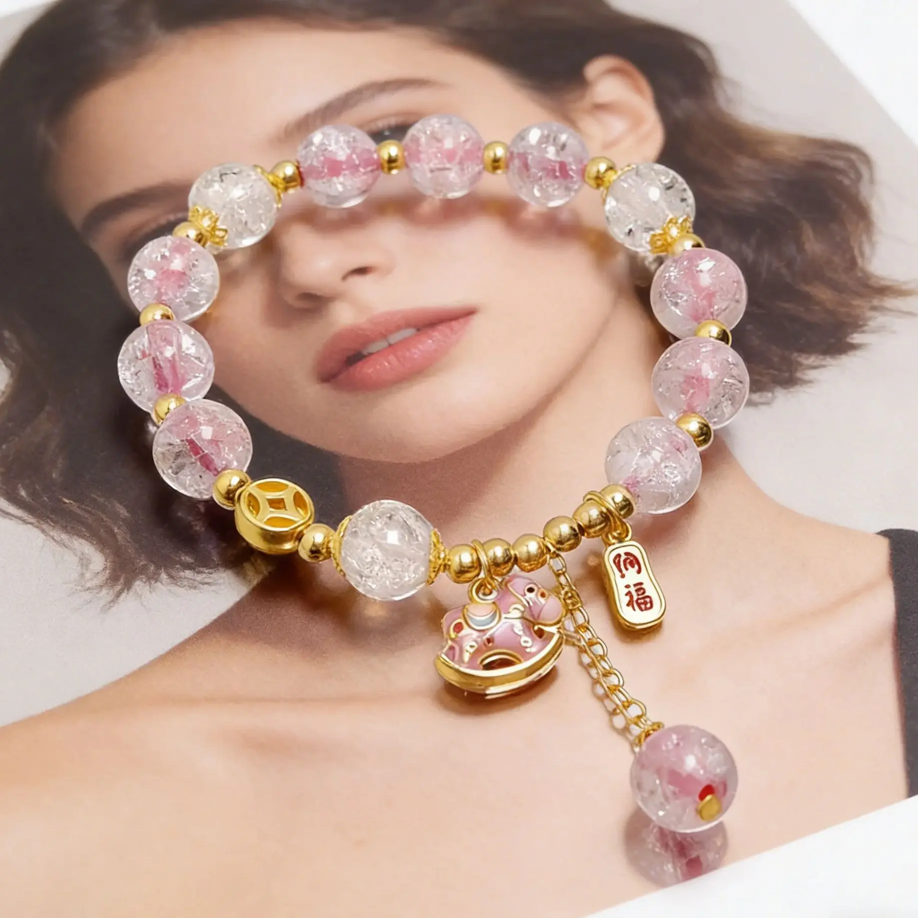 

Funny Crackled Glass Rocking Horse Bracelet for Women Whimsical Multicolor Foal Charm Elastic Bracelet Party Jewelry Accessories