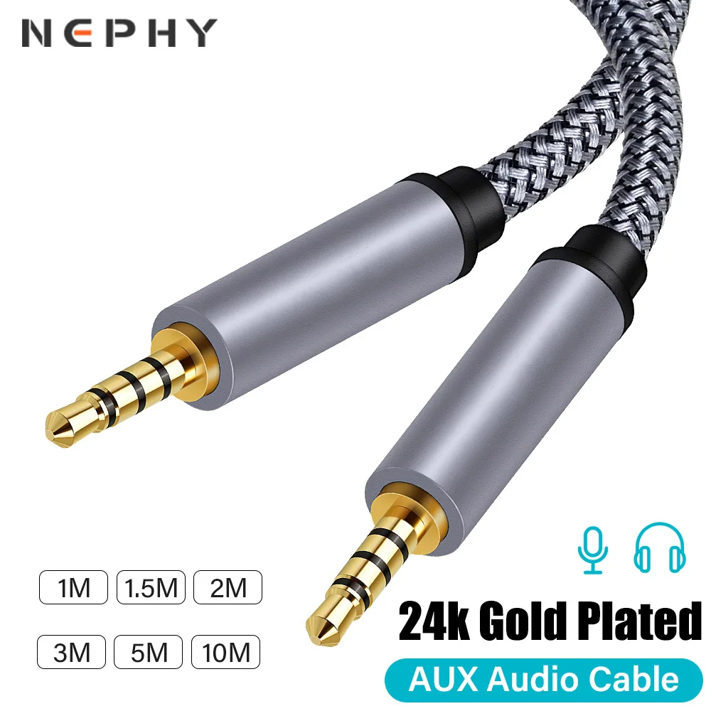 24K Gold 3.5mm To 3.5 mm TRRS Jack Aux Cable For Samsung Xiaomi Car Earphone HIFI Stereo Audio Connector Wire Long 2m 3m 5m 10m