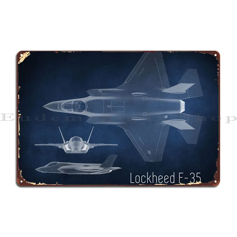 Lockheed F 35 Blueprint Metal Sign Rusty Garage Living Room Personalized Garage Tin Sign Poster