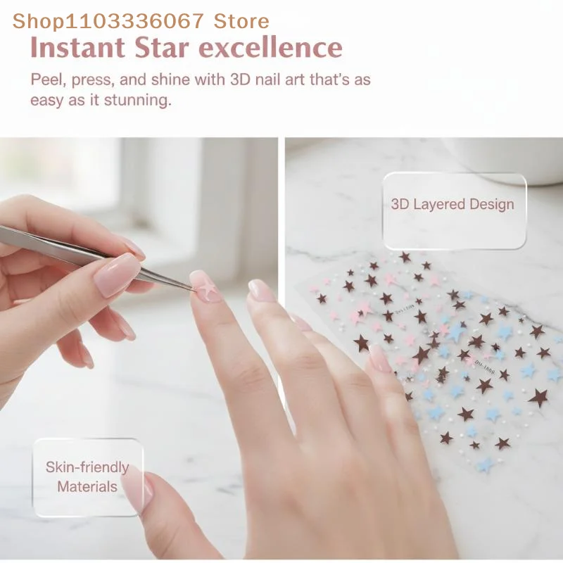 【HLS】Irregular Star Nail Decals Scratch Resistant Pentagram Nail Stickers Adhesive DIY Nail Art for Salon Home Manicure