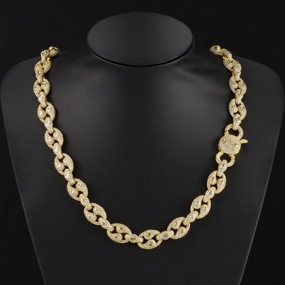 

ESKEEM New Arrivals 14mm Cuban Link Chain Iced Out Teardrop Shape Jewelry Bling Spring Buckle Link Necklace Men Women Gift